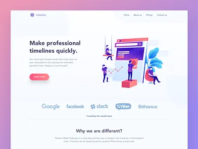 Timeline maker Landing Page analytic data icon landing management onboarding pafe schedule team timeline websire workspace
