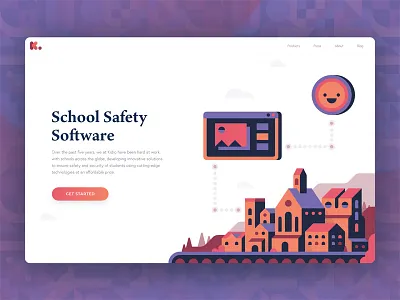 Kidio Landing Page Exploration branding buildings city gradient illustration landing page minimal purple smile ui ux website