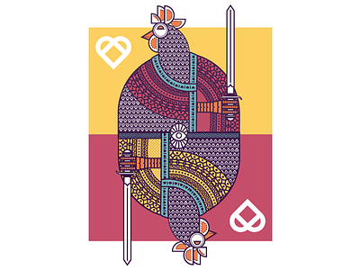 King Of Hearts chicken illustration king of hearts patterns pink playing cards rooster royal vector