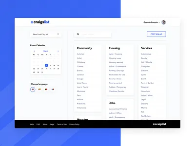 Craigslist UI Concept cards dashboard desktop landing lists ui user interface visual design web