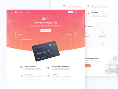 Mojo Elite Landing Page club credit card document gradient icons landing page process product ui ux web