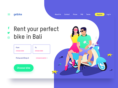 🛵 getbike.io – motorbike rental service on Bali ☀️ bike clean design grid homepage illustration landing page rent ui ux web
