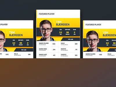 Stage.gg - Player statistic cards from landing page mock-up esports league of legends
