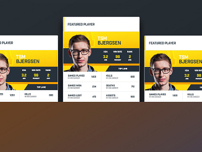 Stage.gg - Player statistic cards from landing page mock-up esports league of legends