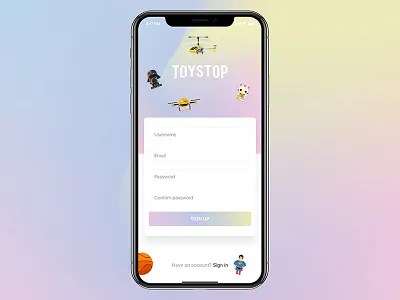 Sign up page for Toy Shop ios ios app sign in sign up sign up toy store toy toy store toys