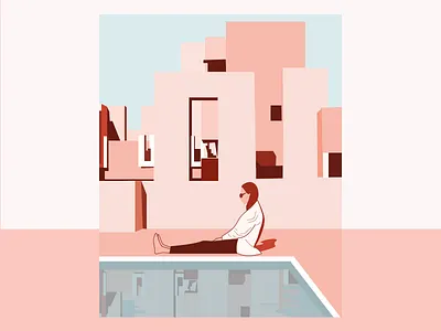 Summer city illustration pool soft colors summer woman