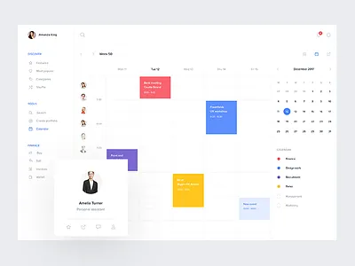 Calendar screen v3 app calendar calendly crm dashboard desktop events evernote fintech material schedule ui