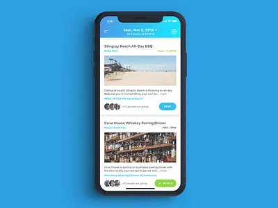DayQuest app events ios listings mobile typography ui ux