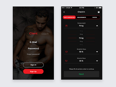 Coach App coach dark fitness ios login mobile red ui