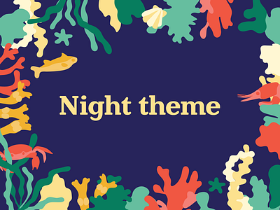 Under the Sea - Night theme blue crab fish illustration seaweed shrimp water