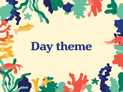 Under the Sea - Day theme blue crab fish illustration seaweed shrimp water
