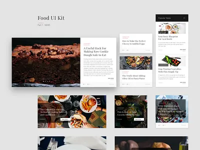 Food cards ⏤ News feed adobe xd black card comments contrast food minimal news feed recipes ui ui kit