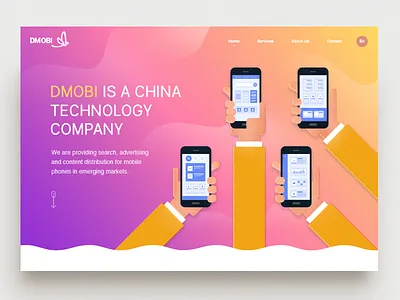 Landing Page - Dmobi advertising china content device gradient hands illustration landing page mobile phone search technology web design website yellow