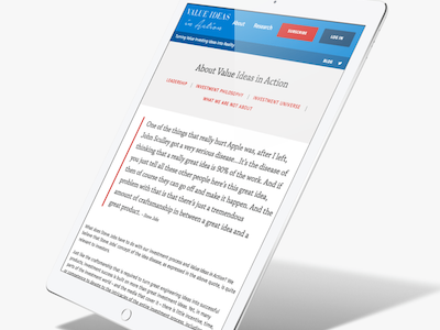 Membership Website for Value Investment blue clean gated content membership red responsive serif