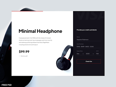 Daily UI 002 - Buy Minimal Headphone Check Out with Credit Card buy check out commerce credit card daily ui download ecommerce free psd headphone minimal ui design ux design