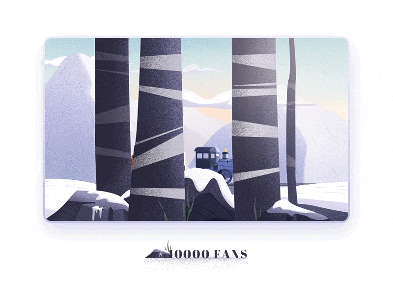 10000 fans animation blue cloud illustration mountain scenery snow tree