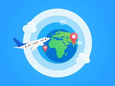Travel Around The World airplane cartoon design flat illustration plane travel