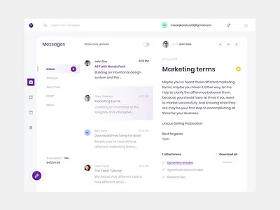 Simple e-mail box app application box e mail inbox messages ui web