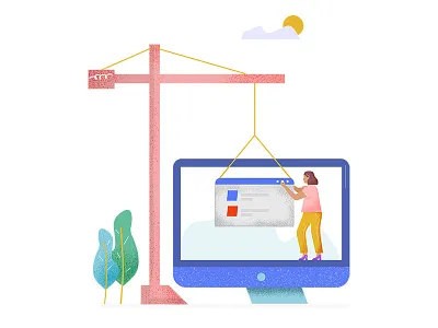 Software apps building crane desktop program software woman