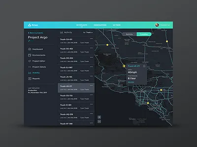 Prism Activity app dark dashboard devices graph iot map things ui ux web
