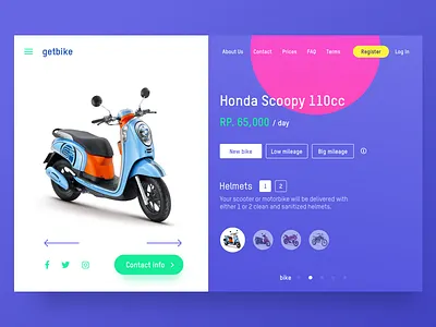 🛵 getbike.io – motorbike rental service on Bali ☀️ bike clean design grid homepage illustration landing product service ui ux web