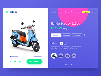 🛵 getbike.io – motorbike rental service on Bali ☀️ bike clean design grid homepage illustration landing product service ui ux web