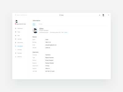 My Information dashboard list projects task tasks