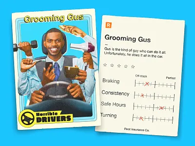 Horrible Driver Trading Cards baseball cards car distracted drivers driving grooming gus retro root trading cards vintage