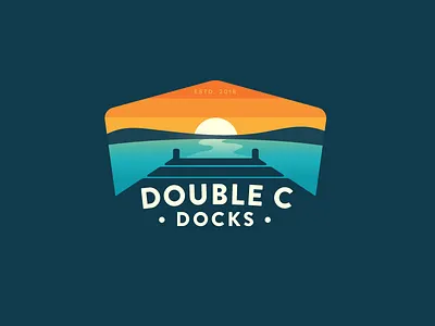 Double C Dock Logo badge boat house dock lake logo negative space reflection sunset texas