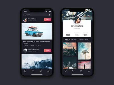 Photographer community design. interface iphonex mobile personal center photographer ui ux
