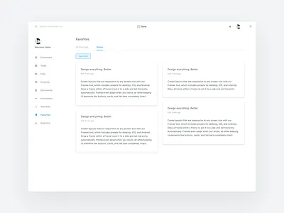 My Favorites - Notes activities dashboard history list projects task tasks