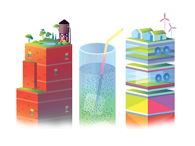 Dans Quel Monde 04 buildings city color editorial futur gradient illustration light prospective trystram vector