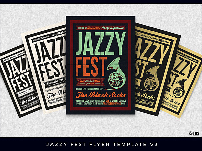Jazzy Fest Flyer Template V3 band concert fest festival flyer gig jazz live musician poster retro thatsdesignstore