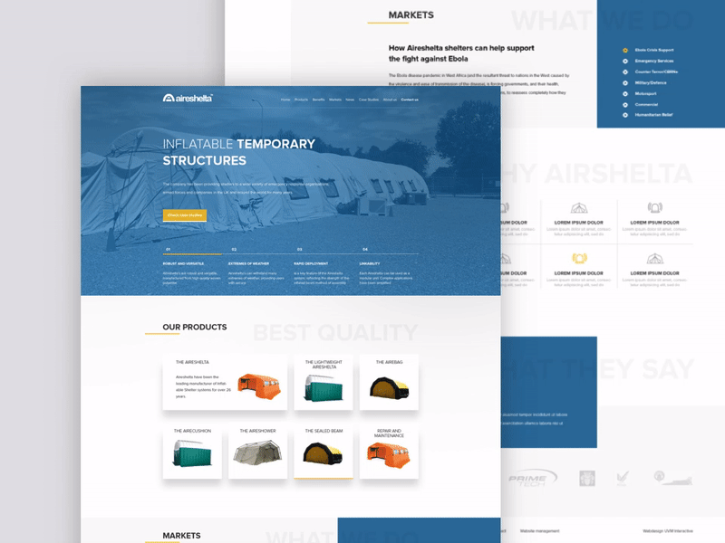 Air Shelter Company Webdesign blue creative design inspiration landing page ui ux webdesign website white yellow