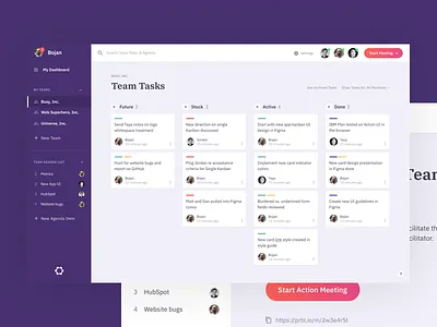 Parabol App Team View cards kanban meeting parabol software team teaming ui
