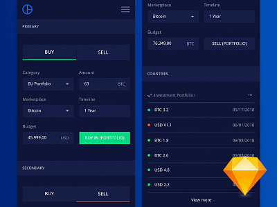 Freebie - Mobile Cryptocurrency UI Kit For Sketch App 2d app branding clean dashboard design flat material mobile ui ux web
