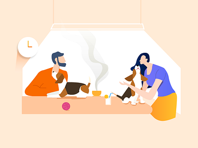 Tea time beagle coffee dog hello illustration leisure ui