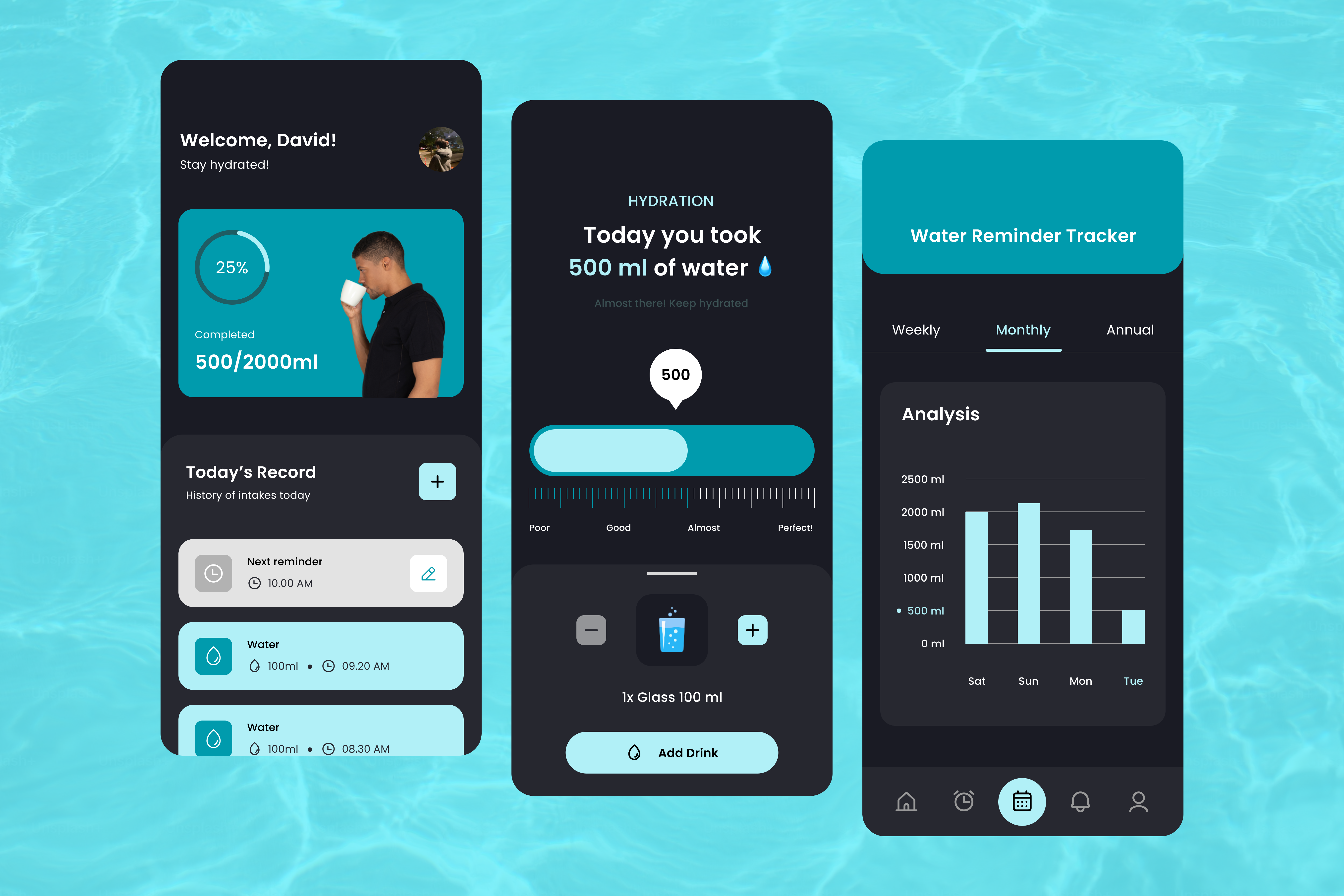 Refresh - Drink Reminder App UI app design drink reminder app reminder app ui