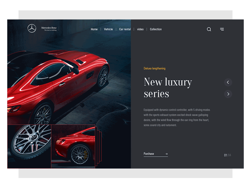 Car purchase . clean design mercedes benz.web ui