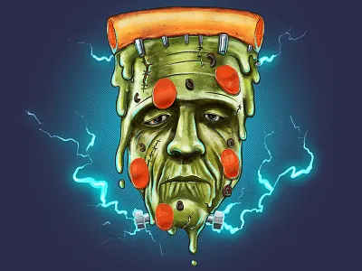 Franken Slice digital painting food frankenstein horror illustration monster pizza procreate