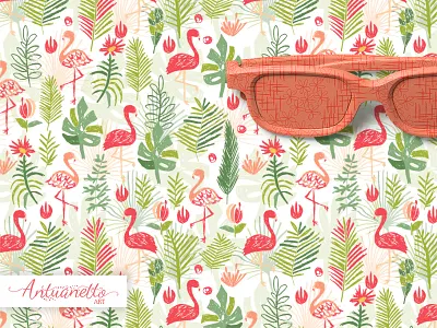 let's flamingle vector tropical collection floral pattern greeting card pattern design pink flamingo print design seamless pattern surface design tropical leaves flowers vector illustration vector pattern