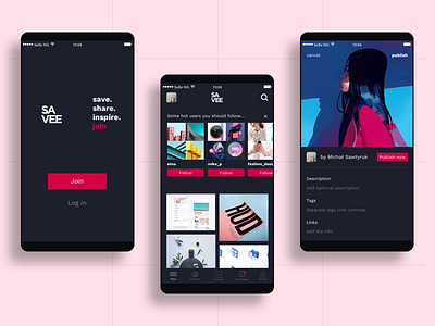 Inspiration app - Savee app dark design flux gallery inspiration mobile portfolio savee ssilbi ui upload