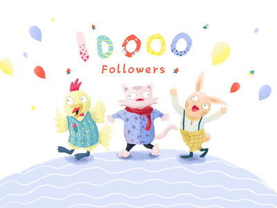 A lovely little animal 10000 animal blue celebrate chick happy illustration kitten rabbit yellow