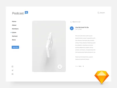 Podcast site ▲ Experimental UI clean freebie interface minimalist play podcast sketch ui uiux ux web white