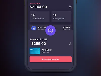 Bankie UI Kit — Transaction Info [Dark] app bankie category dark gradient info ipad iphone kit transactions ui ux
