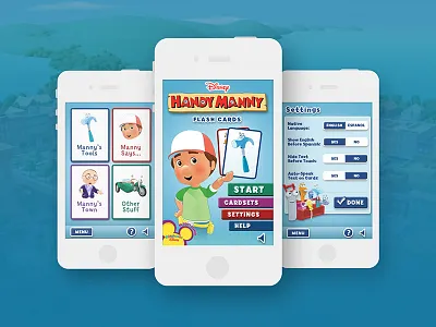 Handy Manny Flash Cards App educational game ios mobile app ui design visual design