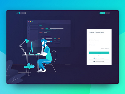 Coder Login Page cloud coding ide illustration login office ui ux working