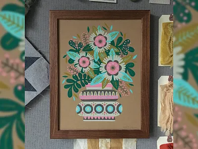 For Mom <3 flowers folk gouache illustration mom painting planter pot