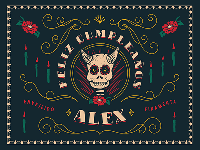 Happy Birthday Alex 🎂🇲🇽 birthday candles filigree flowers horns illustration spanish