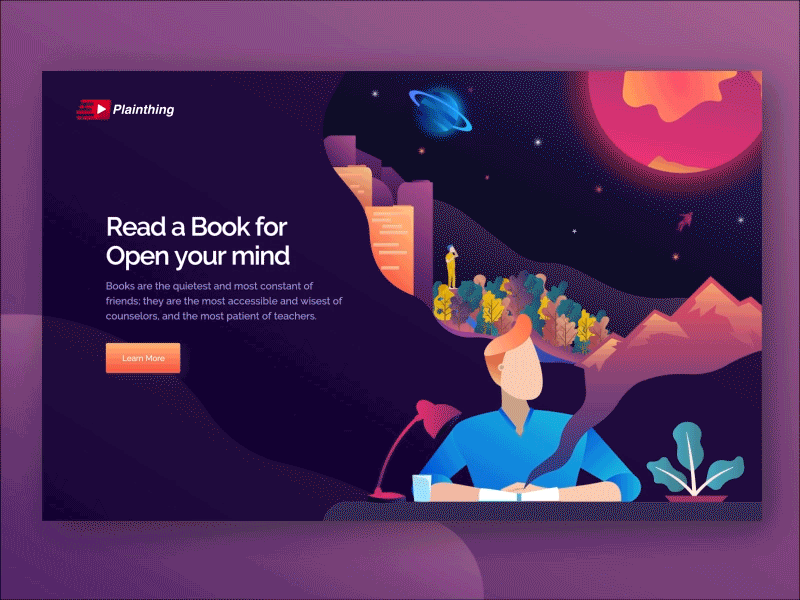 Reading Book Landing Page animation book city forest gif header illustration landing page mountain reading book ui